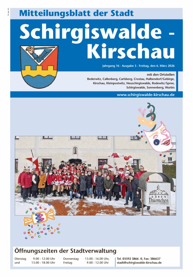 Amtliches Mitteilungsblatt der Stadt Schirgiswalde-Kirschau mit den Ortsteilen Titelblatt 03/2026