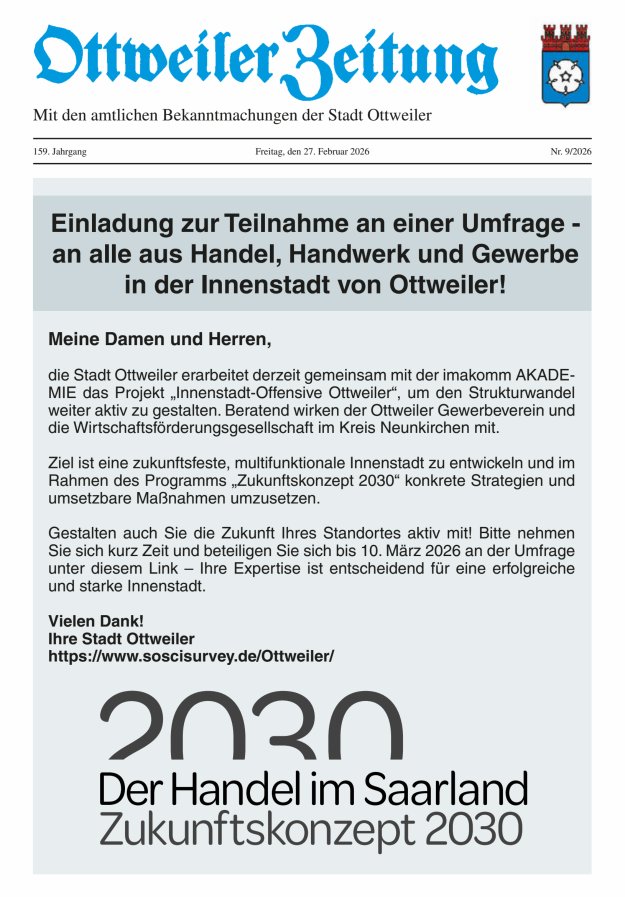 Ottweiler Zeitung Titelblatt 09/2026