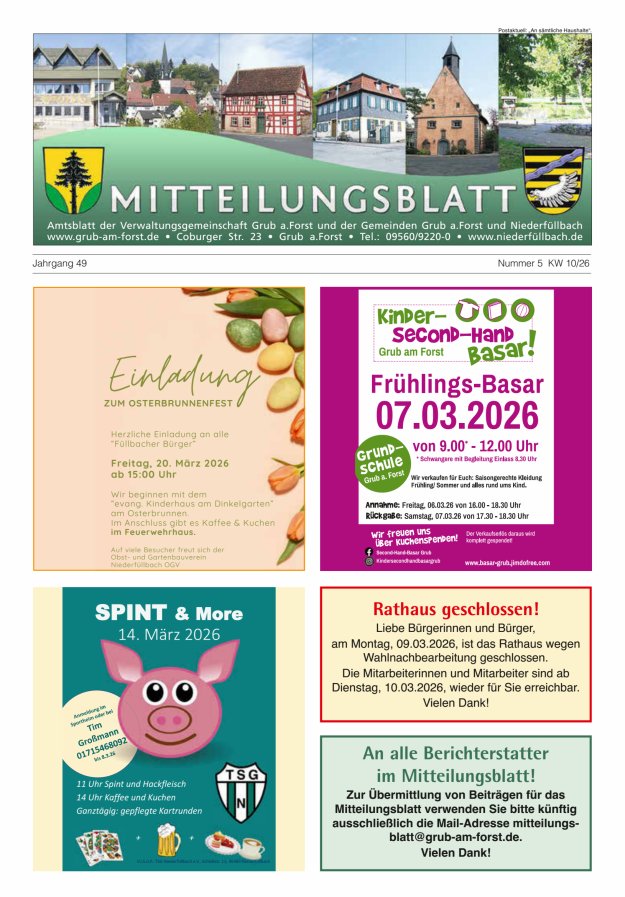 Amts- und Mitteilungsblatt der VGem Grub a.Forst Titelblatt 05/2026