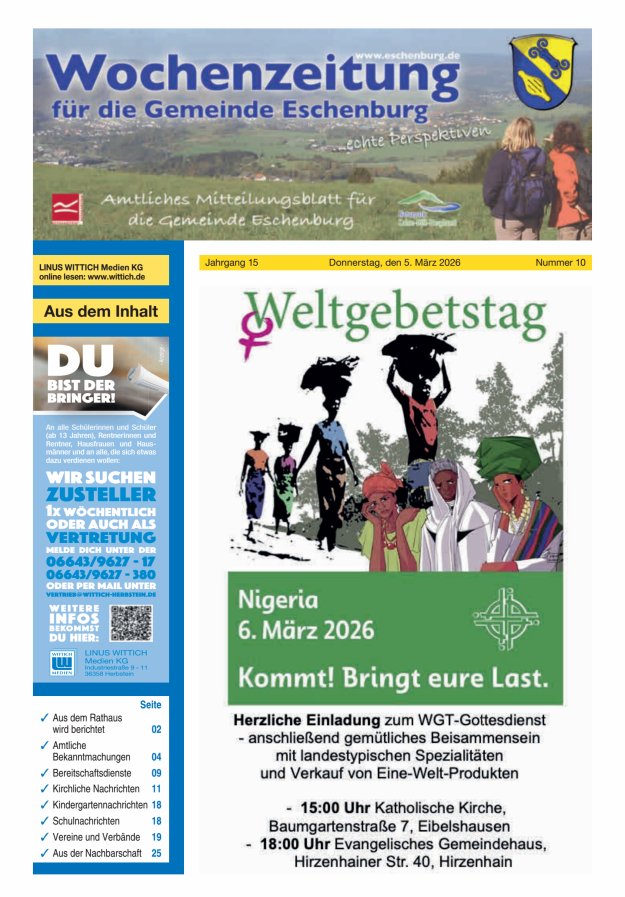 Wochenzeitung für die Gemeinde Eschenburg Titelblatt 10/2026