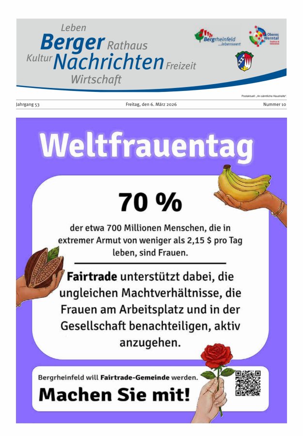 Berger Nachrichten, Bergrheinfeld Titelblatt 10/2026
