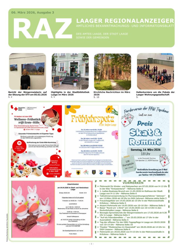 Laager Regionalanzeiger Titelblatt 03/2026