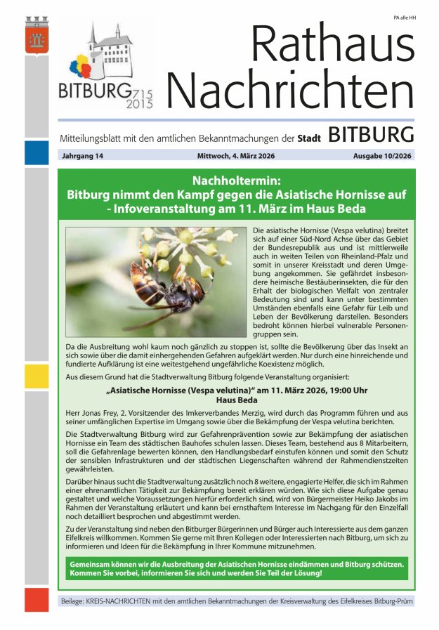 Rathaus-Nachrichten Bitburg Titelblatt 10/2026