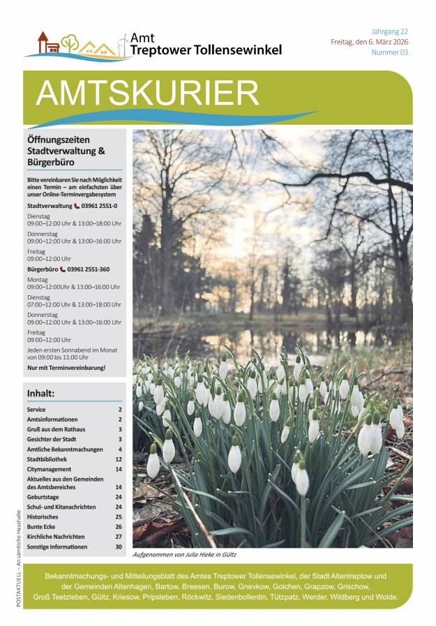 Amtskurier des Amtes Treptower Tollensewinkel Titelblatt 03/2026