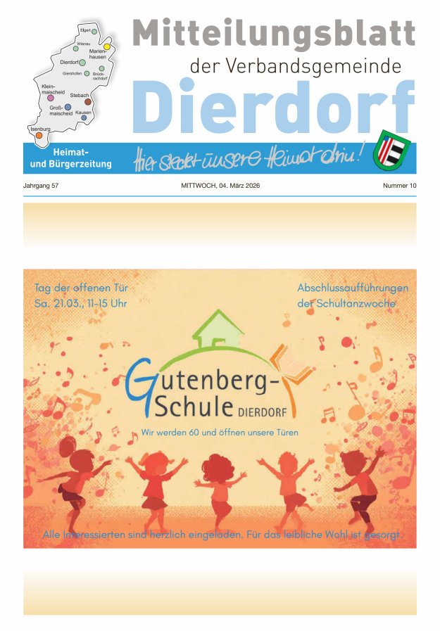 Mitteilungsblatt der Verbandsgemeinde Dierdorf Titelblatt 10/2026