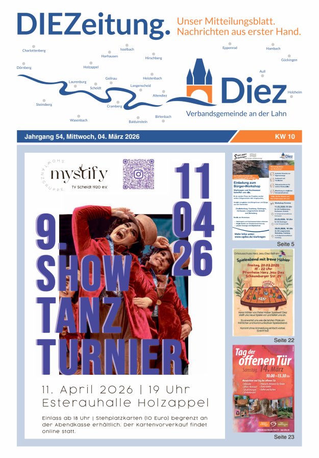 DIEZeitung - Mitteilungsblatt der Verbandsgemeinde Diez  Titelblatt 10/2026