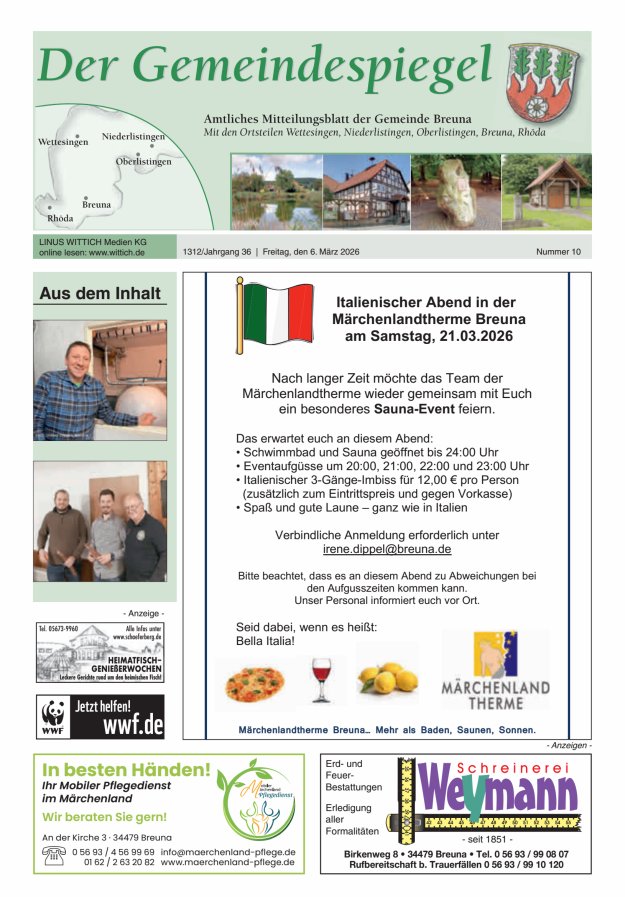 Der Gemeindespiegel (Breuna) Titelblatt 10/2026