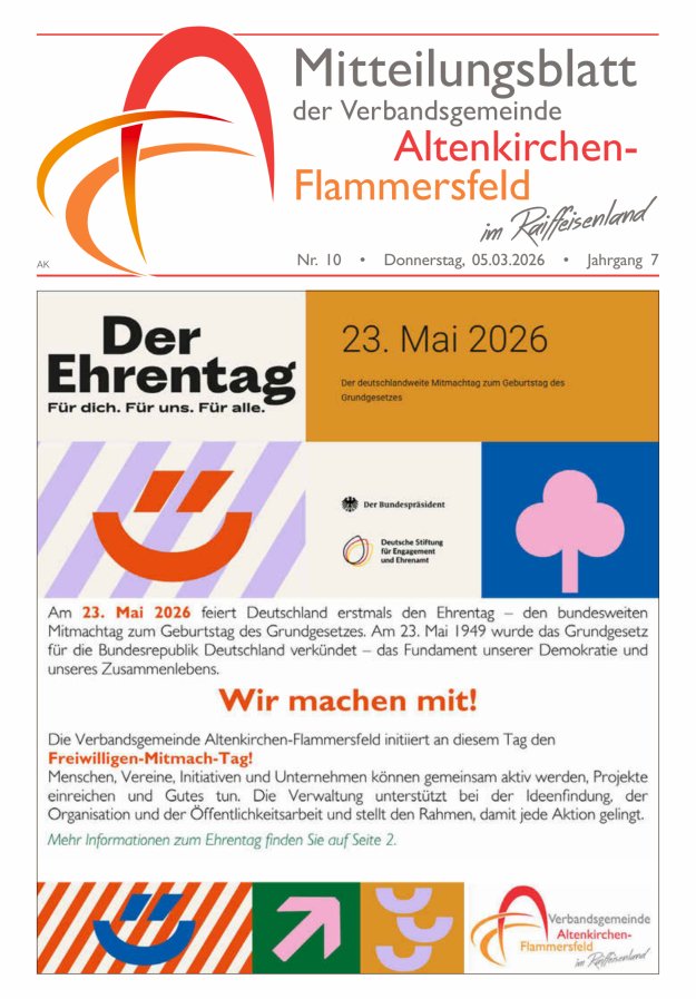Mitteilungsblatt Verbandsgemeinde Altenkirchen-Flammersfeld Titelblatt 10/2026