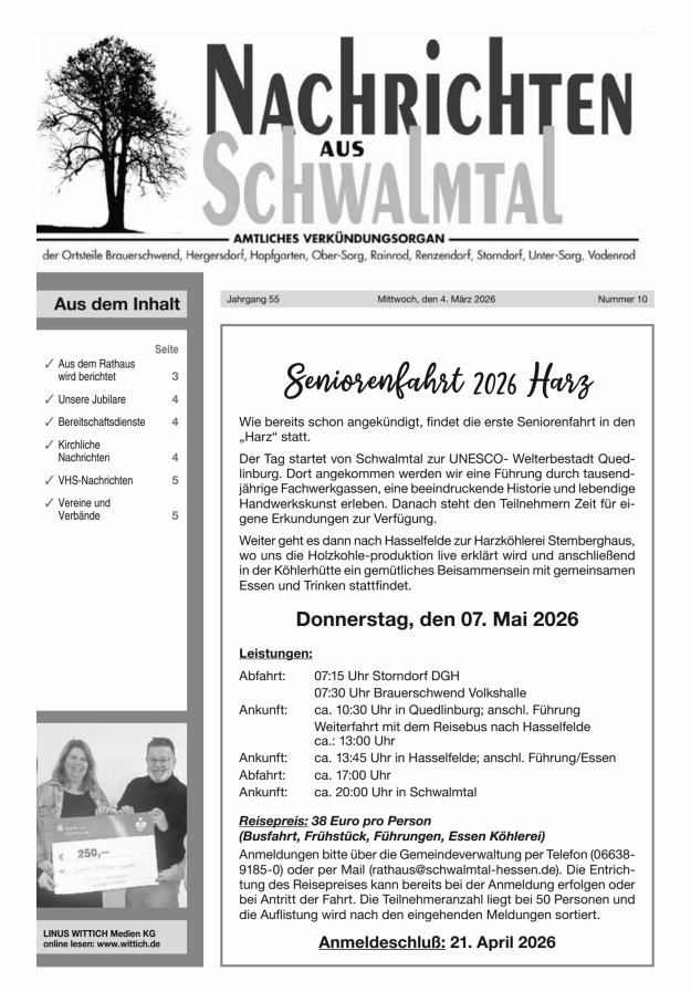 Nachrichten aus Schwalmtal Titelblatt 10/2026