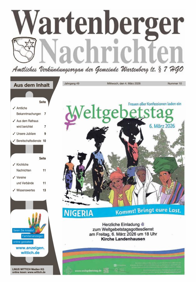 Wartenberger Nachrichten Titelblatt 10/2026