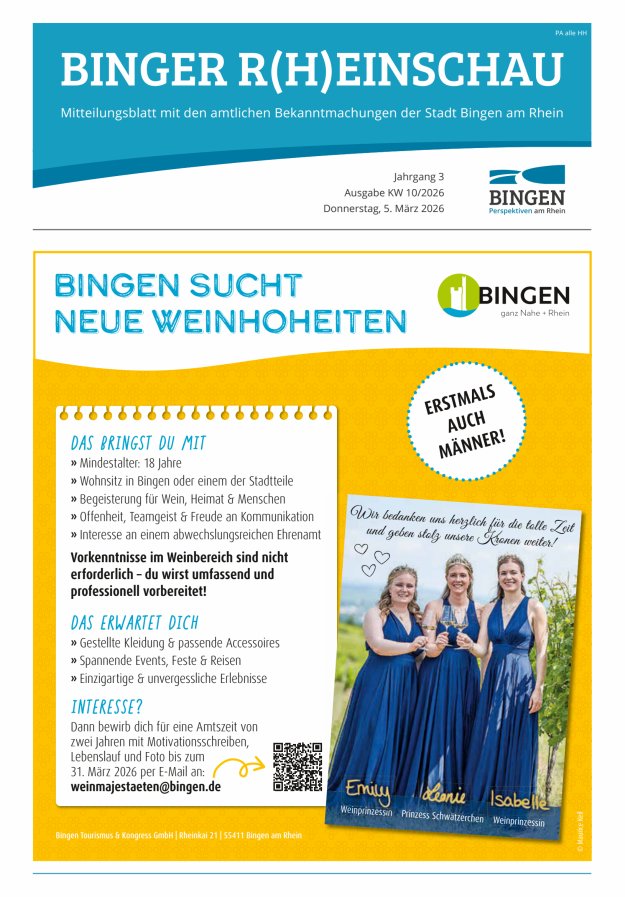 Binger R(h)einschau - Mitteilungsblatt mit den Amtlichen Bekanntmachungen der Stadt Bingen Titelblatt 10/2026