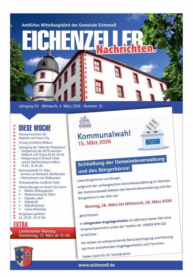 Amtliches Mitteilungsblatt der Gemeinde Eichenzell Titelblatt 10/2026