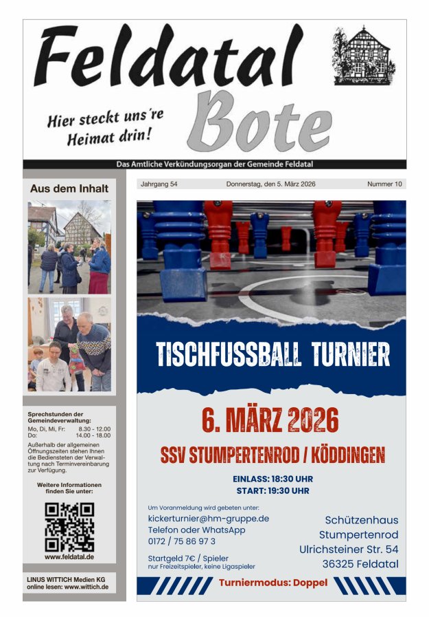Das Amtliche Verkündungsorgan der Gemeinde Feldatal Titelblatt 10/2026