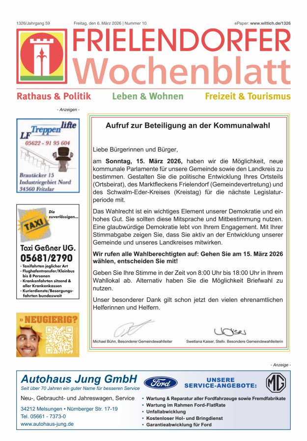Frielendorfer Wochenblatt Titelblatt 10/2026