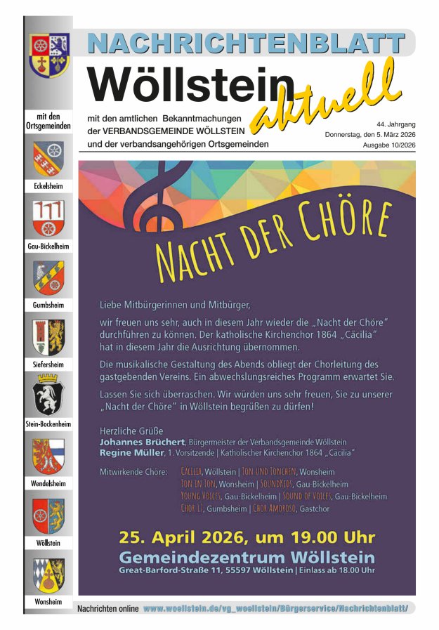 Nachrichtenblatt Wöllstein aktuell Titelblatt 10/2026