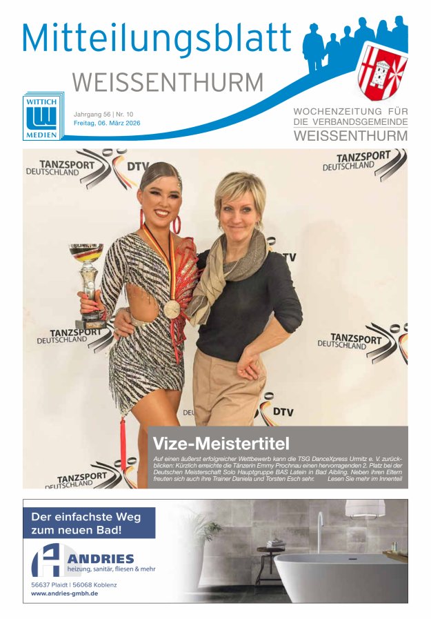 Mitteilungsblatt für den Bereich der Verbandsgemeinde Weißenthurm Titelblatt 10/2026