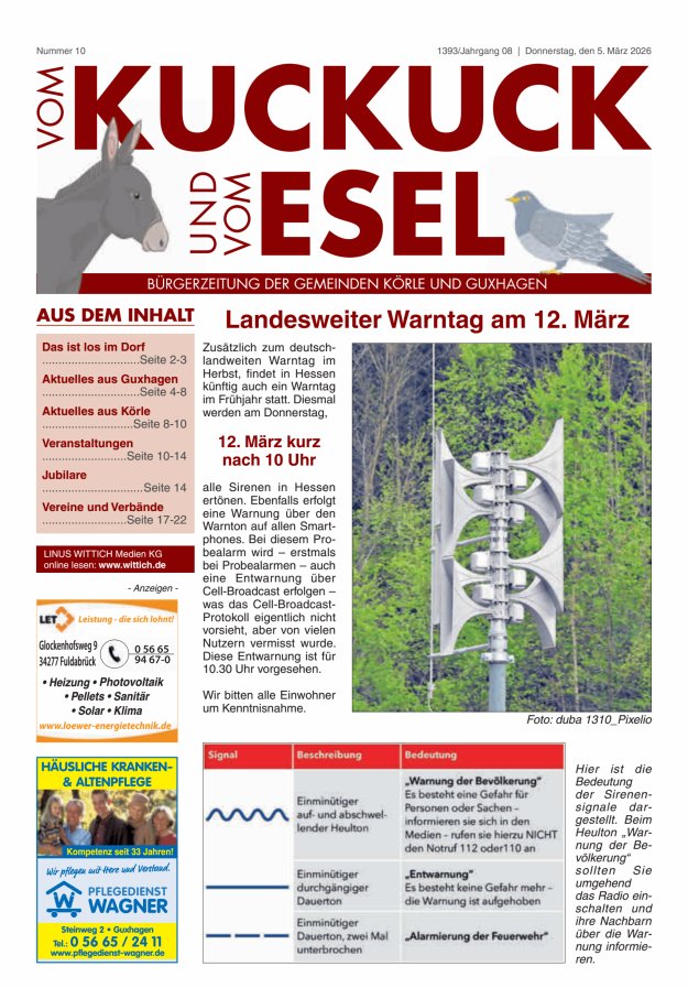 Vom Kuckuck und Esel (Guxhagen-Körle) Titelblatt 10/2026
