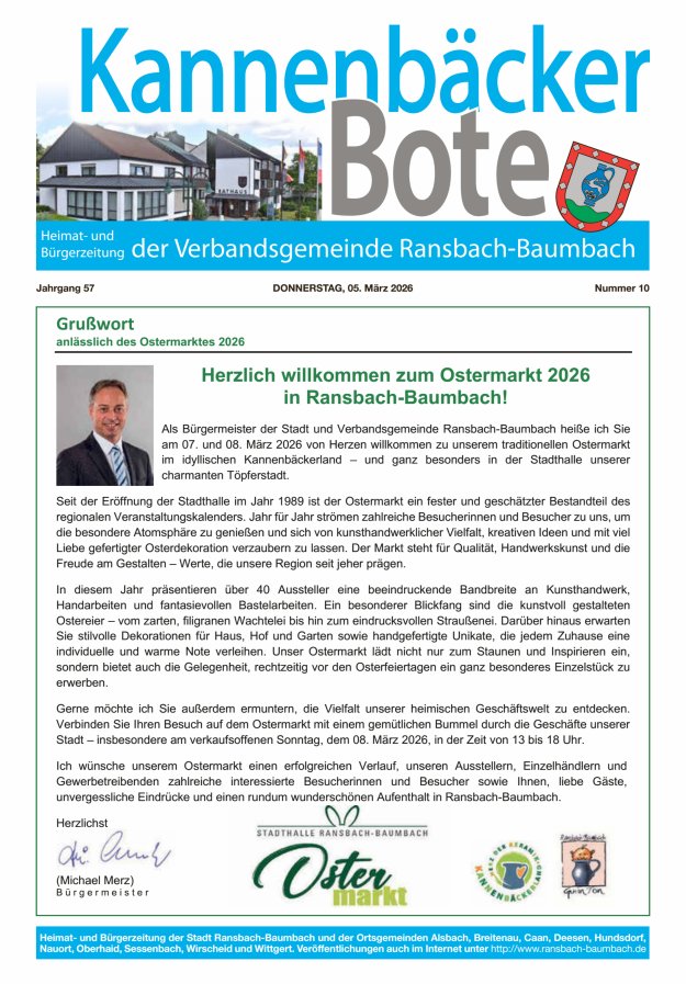 Kannenbäcker-Bote der Verbandsgemeinde Ransbach-Baumbach Titelblatt 10/2026