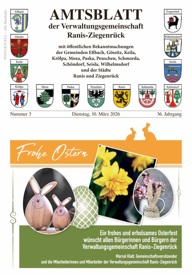 Amtsblatt der Verwaltungsgemeinschaft Ranis-Ziegenrück Titelblatt 03/2026