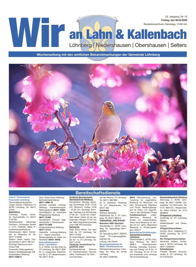 Amtliches Mitteilungsblatt der Gemeinde Löhnberg Titelblatt 10/2026
