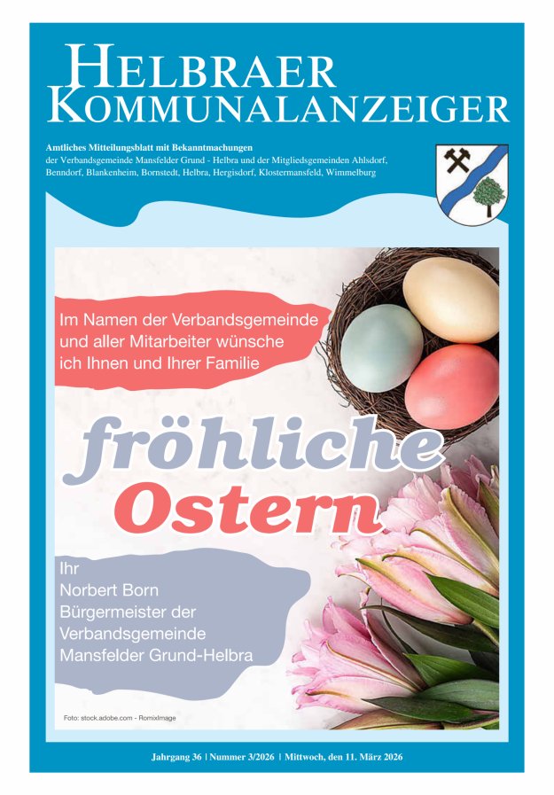 Helbraer Kommunalanzeiger – Amtliches Mitteilungsblatt mit Bekanntmachungen Titelblatt 03/2026