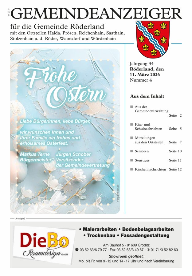 Gemeindeanzeiger - Amtsblatt für die Gemeinde Röderland Titelblatt 04/2026