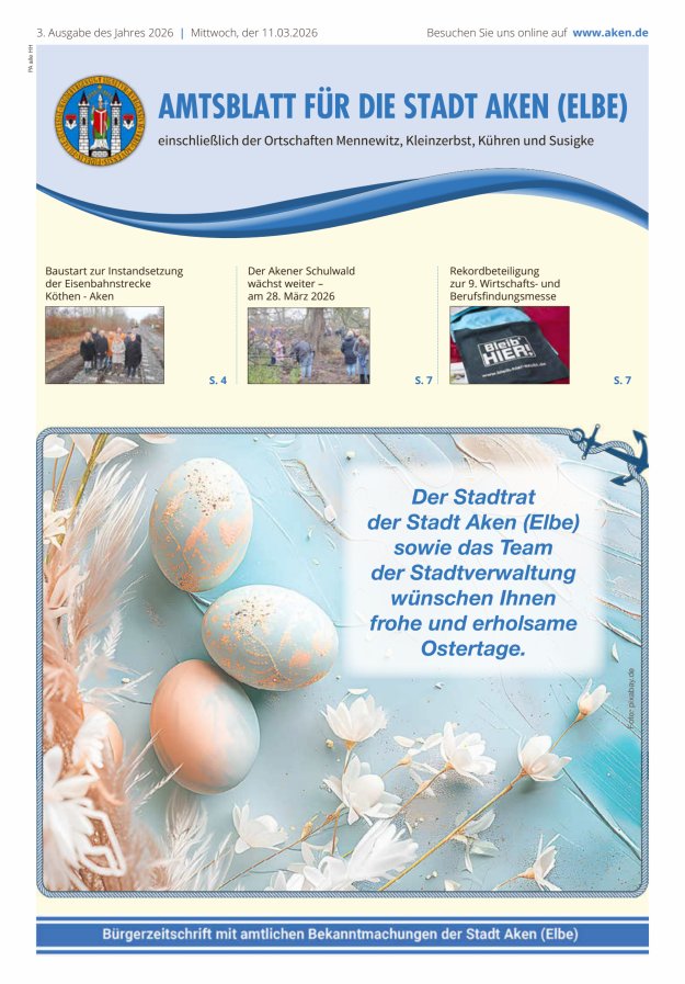 Amtsblatt der Stadt Aken (Elbe) Titelblatt 03/2026