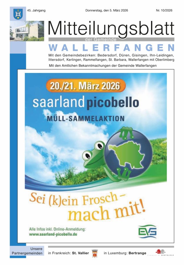 Mitteilungsblatt Gemeinde Wallerfangen Titelblatt 10/2026