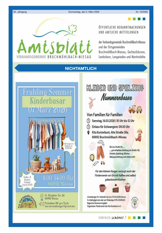 Amtsblatt der VG Bruchmühlbach-Miesau Titelblatt 10/2026