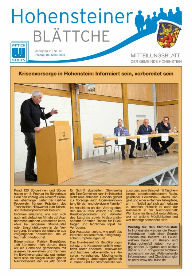 Hohensteiner Blättche Titelblatt 10/2026