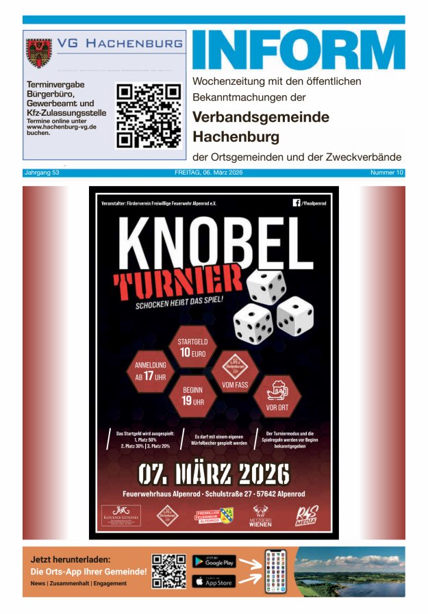 INFORM - Wochenzeitung der Verbandsgemeinde Hachenburg Titelblatt 10/2026