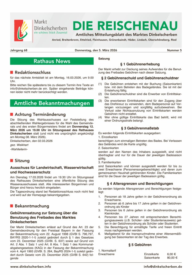 Die Reischenau Titelblatt 05/2026