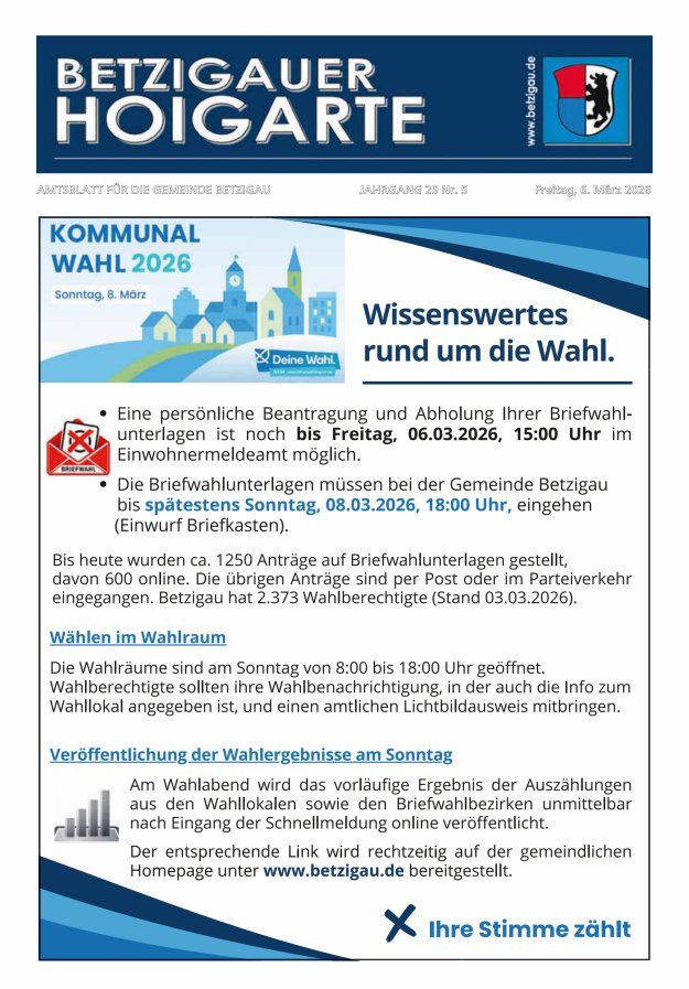 Betzigauer Hoigarte Amtsblatt der Gemeinde Betzigau Titelblatt 05/2026