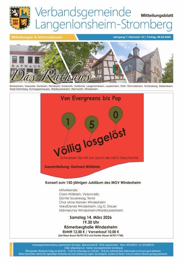 Das Rathaus - MTB d VG Langenlonsheim-Stromberg Titelblatt 10/2026