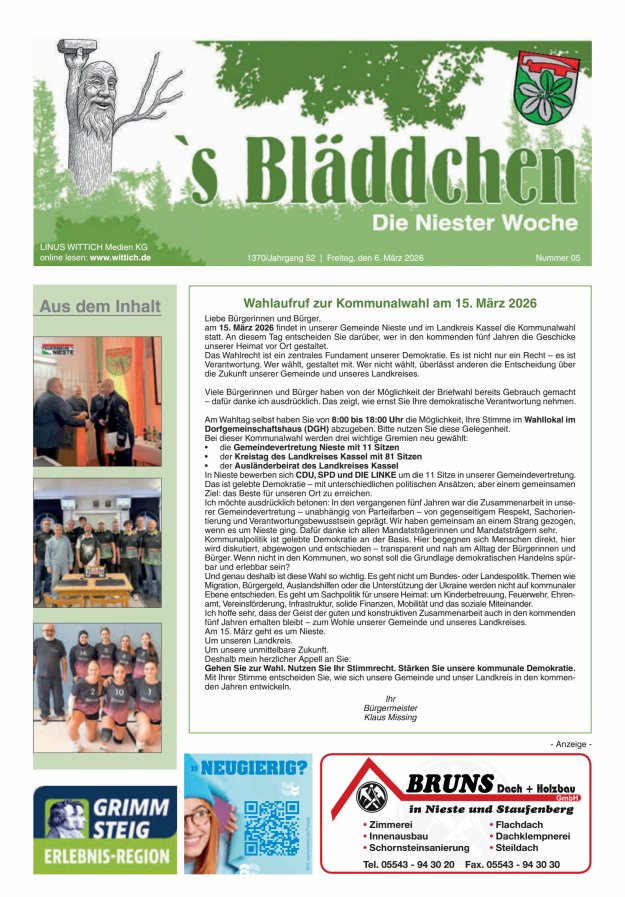 Niester Woche Titelblatt 05/2026