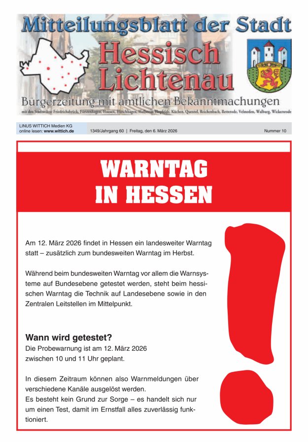 Mitteilungsblatt der Stadt Hess Lichtenau Titelblatt 10/2026
