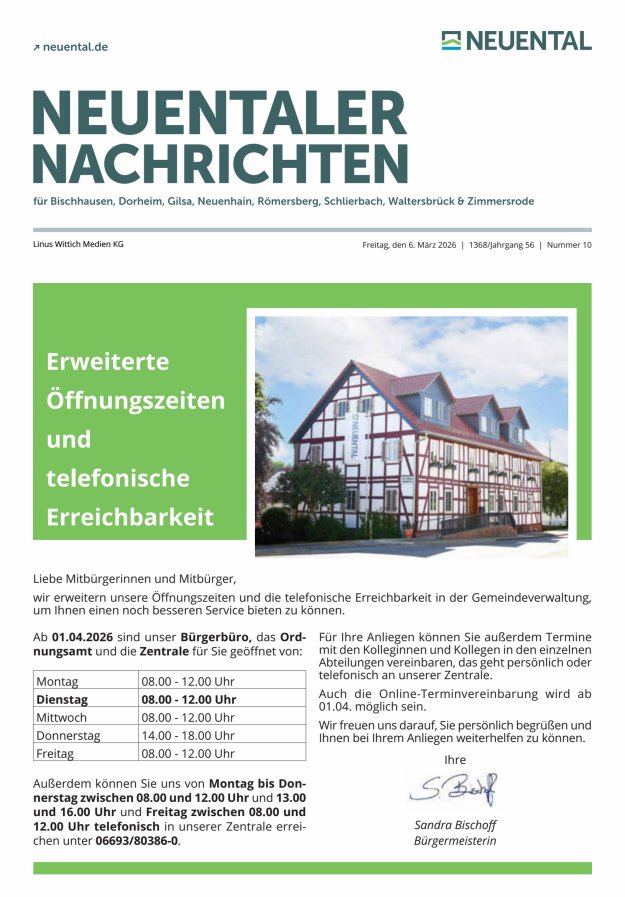 Neuentaler Nachrichten Titelblatt 10/2026