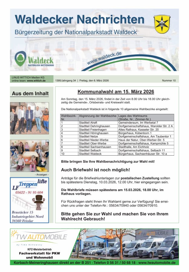 Waldecker Nachrichten Titelblatt 10/2026