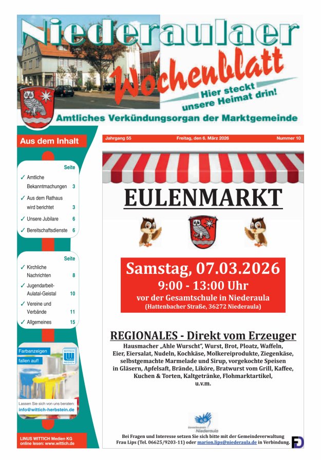Niederaulaer Wochenblatt Titelblatt 10/2026