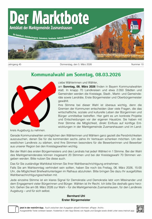 Zusmarshausen - Der Marktbote Titelblatt 10/2026