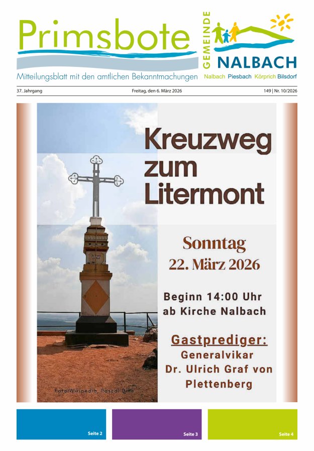 Primsbote Gemeinde Nalbach Titelblatt 10/2026