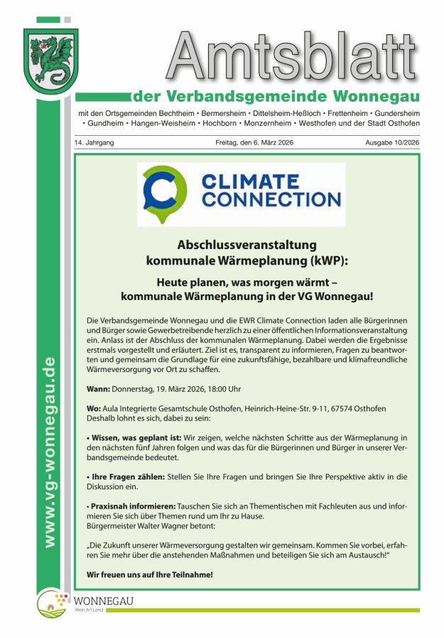 Amtsblatt VG Wonnegau Titelblatt 10/2026