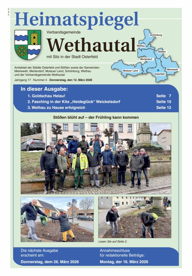 Heimatspiegel Verbandsgemeinde Wethautal mit Sitz in der Stadt Osterfeld Titelblatt 04/2026