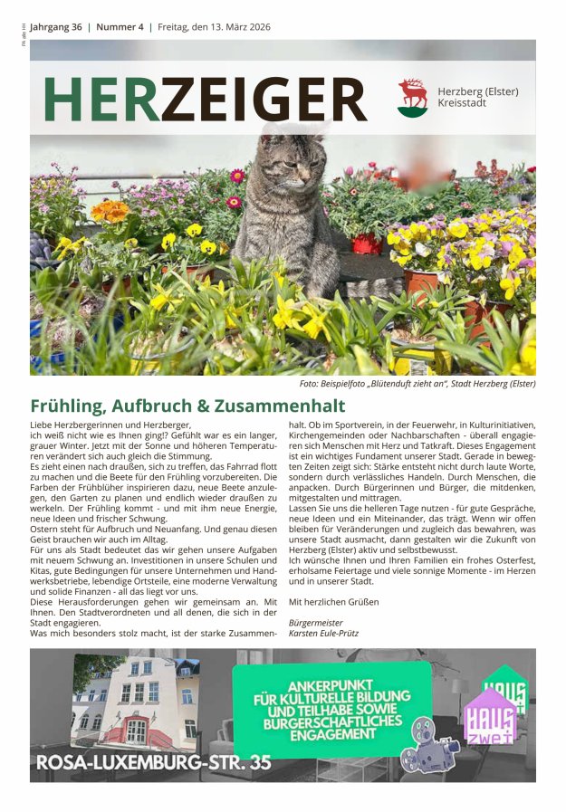 Amtsblatt für die Stadt Herzberg (Elster) mit Bekanntmachungen der Stadt  Titelblatt 04/2026