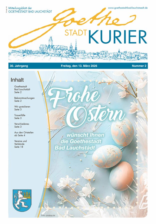 Goethestadt Kurier - Mitteilungsblatt der Goethestadt Bad Lauchstädt Titelblatt 02/2026