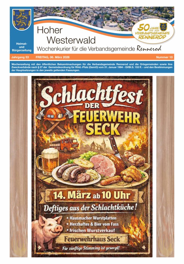 Hoher Westerwald - Wochenkurier für die Verbandsgemeinde Rennerod Titelblatt 10/2026
