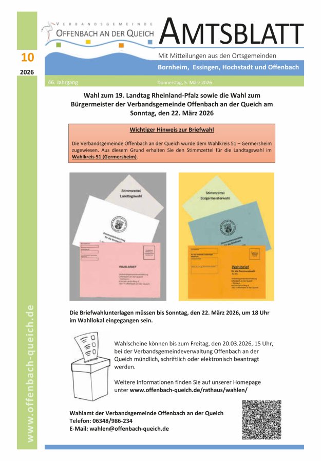 Amtsblatt VG Offenbach an der Queich Titelblatt 10/2026