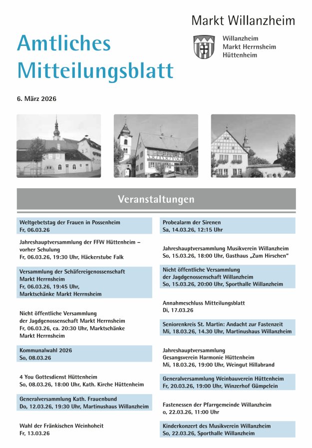 Amtliches Mitteilungsblatt des Marktes Willanzheim Titelblatt 05/2026