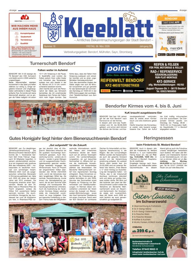 Kleeblatt - Amtliches Bekanntmachungsorgan der Stadt Bendorf Titelblatt 10/2026