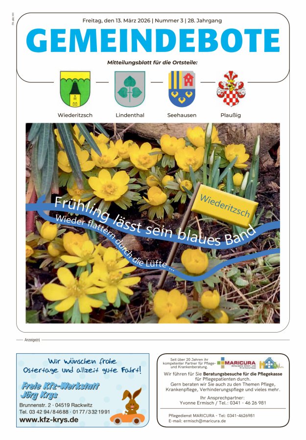 Gemeindebote - Mitteilungsblatt für die Ortsteile Titelblatt 03/2026